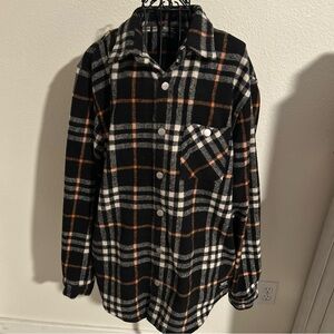 Wesc Black Plaid Shirt Jacket with Orange & Cream Checks Men’s Large Women’s XL